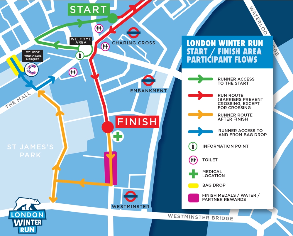 Cancer Research UK London Winter Run : Start/Finish Area Map